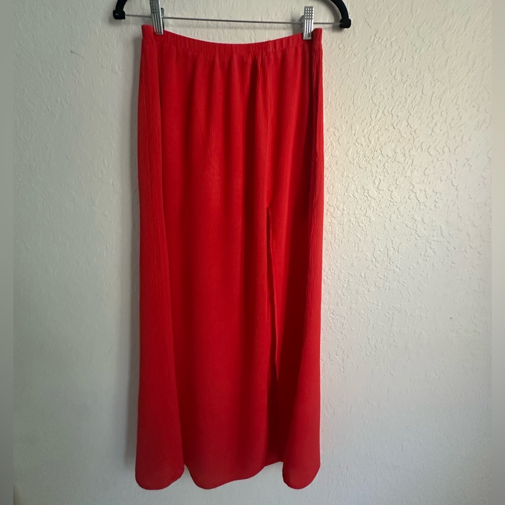 Eight Sixty Slit Crinkled Maxi Skirt Neon Coral Small
